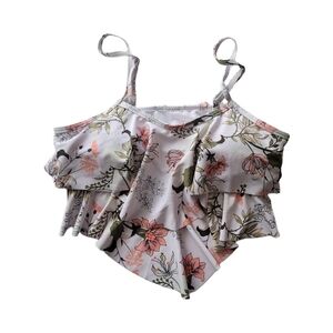 Shein Bikini Top L Large White Floral Ruffle